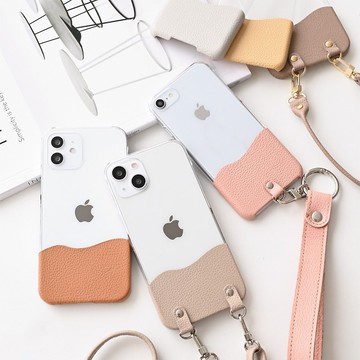 相容於所有型號智慧型手機保護套 [Chomaru 收縮皮革] 透明智慧型手機肩姬路皮革智慧型手機帶 暗色 BS32K