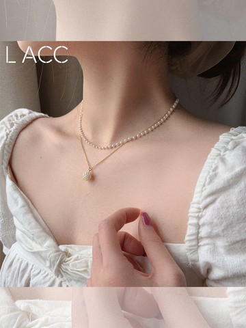 纖細雙層珍珠吊墜女氣質顯脖子長小L同學鎖骨鏈可分開頸鏈