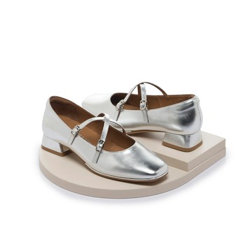 小時光 文藝交叉繞帶低跟瑪莉珍鞋 銀箔 (6B3087)