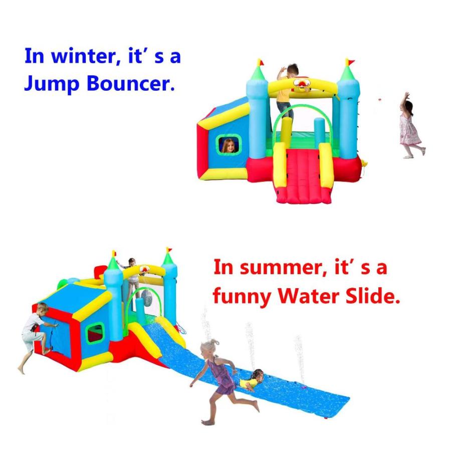 WELLFUNTIME Inflatable Bounce House and Extended Long Slide, Jumping Castle