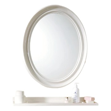 雙手萬能 經典防霧ABS橢圓浴鏡 附三用平台  簡約收納設計  象牙色