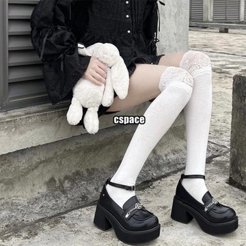 jk日系可愛甜美少女蕾絲邊長筒過膝襪lolita秋冬純白色百搭小腿襪