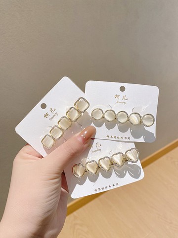 貓眼石發夾高級感發卡精致氣質側邊劉海碎發鴨嘴夾邊夾女夾子頭飾