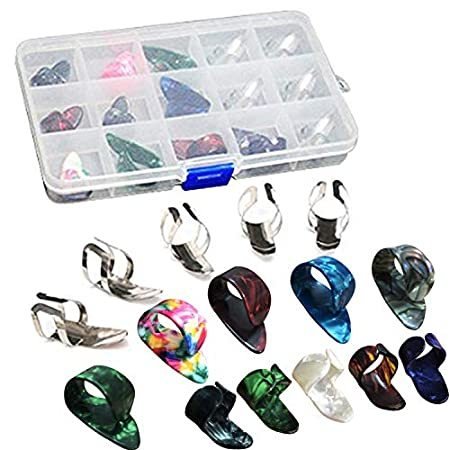 15pcs Alice Stainless Steel Celluloid Finger Thumb Guitar Picks With Pick C