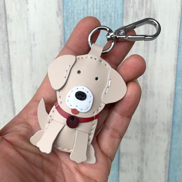 療癒小物 米色 可愛 黃金獵犬 純手工縫製 皮革 鑰匙圈 小尺寸