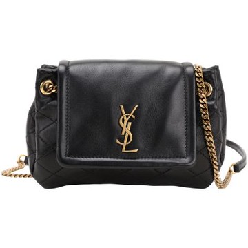 YSL Saint Laurent Nolita 菱格衍縫小羊皮翻蓋斜背迷你鍊帶包(黑色)