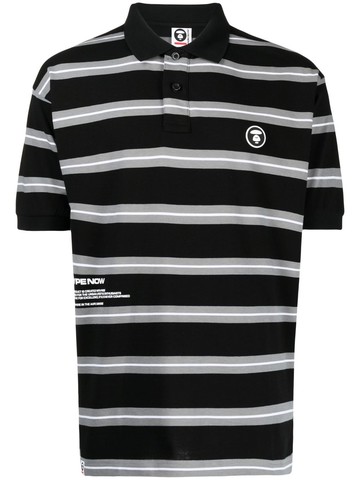 AAPE BY *A BATHING APE® - striped polo shirt - men - Cotton - XL - Black