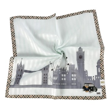 DAKS 倫敦出遊小熊格紋飾邊純綿帕領巾-粉藍色