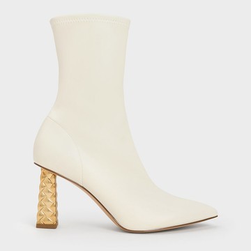 金屬感編織粗跟短靴