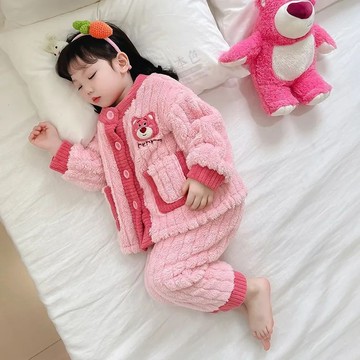 ATL 女童居家服 女童睡衣女童加絨加厚睡衣女冬季新款可愛法蘭絨兒童寶寶保暖珊瑚絨家居服