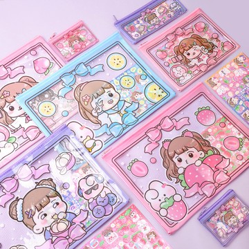現貨《文具用品C6D』栗子君奶泡網格袋 筆袋 ♥ 零錢鉛筆收納袋 拉鍊袋 卡片袋 透明文件袋 學生文具