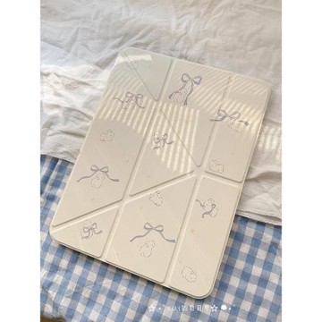kiki原創/兔兔蝴蝶結粉色星星適用于ipad保護殼平板保護套亞克力高防彎硬Y折書本有筆槽air611英寸mini6筆槽