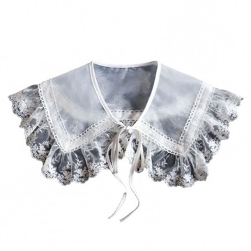 蕾絲花邊披肩外搭小坎肩 白色歐根紗仙女搭肩 日系軟妹大翻領假領