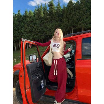 莫欣欣 美式辣妹運動褲女春秋設計感小眾休閑褲衛褲寬松闊腿褲