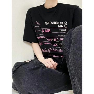 純棉美式復古oversize短袖t恤女夏季設計感小眾別致寬松半袖上衣