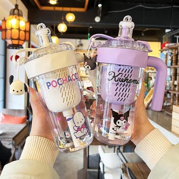 巨無霸庫洛米水杯女新款2025高顏值夏日帶茶倉吸管杯學生直飲杯子