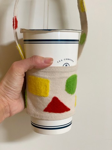 Hanju's羊毛兒。幾何圖形 杯套 羊毛氈 環保