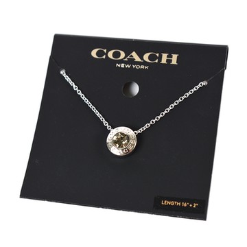 COACH 圓牌C字水鑽鎖骨鍊-銀色