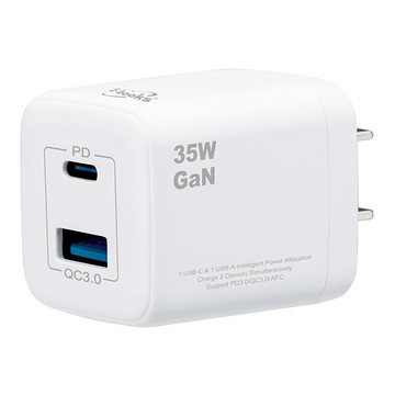 E-books 35W 氮化鎵快速充電器 PD+QC3.0 雙孔快充  白色  1個