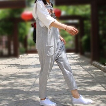 現貨+預購 吊帶褲-簡約純色運動休閒女哈倫褲73sf31【獨家進口】【米蘭精品】