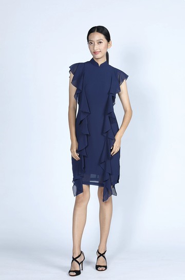 DAISY荷葉邊旗袍/ 長衫 (海軍藍)