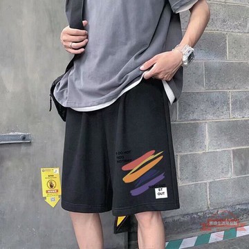 【超高CP值】正韓 彩虹印花短褲男夏季寬鬆休閒運動五分褲韓版青少年學生闊腿直筒短褲 S-5XL