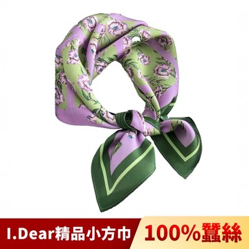 I.Dear-100%蠶絲歐美圖騰頂級印花真絲領巾小方巾(sk07春日花梅)