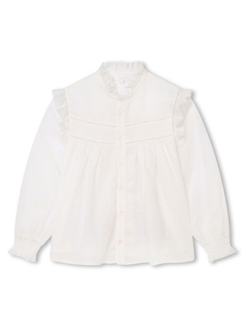 Chloé Kids - eyelet-detail ruffled shirt - kids - Organic Cotton - 6 - White