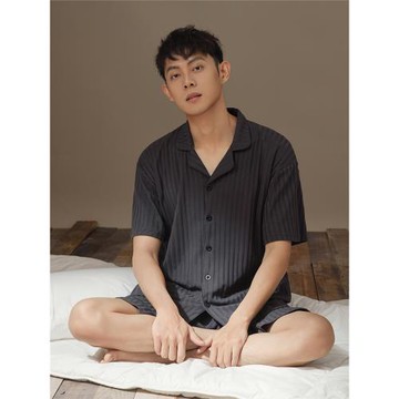 2025新款睡衣男士夏季純棉薄款短袖開衫青少年春夏簡約家居服套裝