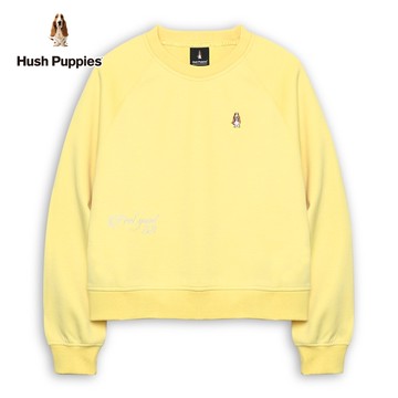 Hush Puppies 上衣 女裝簡約配色造型英文刺繡小狗短版長袖上衣