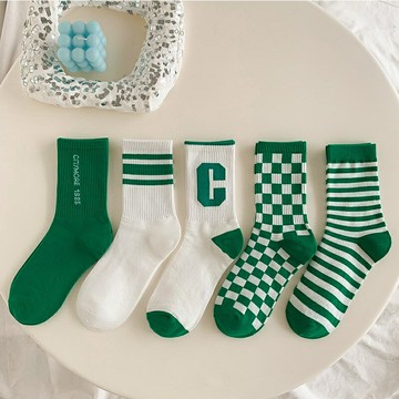 【巴黎精品】現貨+預購 中筒襪棉襪5雙裝-ins學院風棋盤格純棉男女襪子a1av41