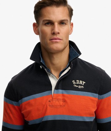 Superdry Men's Vintage Athletic Stripe Rugby Top Navy Size: S