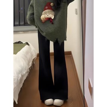 黑色不貼腿微喇牛仔褲女秋季新款大碼胖mm高腰顯瘦遮胯彈力喇叭褲