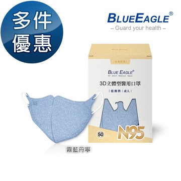 藍鷹牌 N95醫用口罩 3D立體口罩 牛仔紋霧藍丹寧 成人水針布 50入單色 台灣製 NP-3DMJP-50-002｜DENIM DAYS丹寧日常