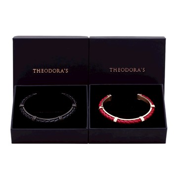 【THEODORA'S】情侶手環/手鍊-C型真皮編織可調式手環 女款紅&男款黑 情侶對飾【希奧朵拉】