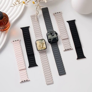 裝甲磁吸矽膠錶帶 業態親膚觸感 適用 apple watch s10 錶帶 9 8 7 6 SE 蘋果手錶錶帶 純色簡約