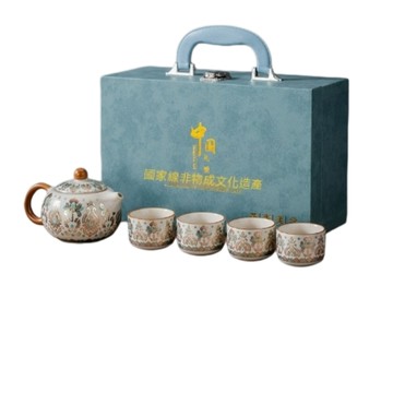 泡茶必備 【伊達】提梁壺茶具禮盒 中式復古陶瓷茶組 一壺四杯泡茶套裝