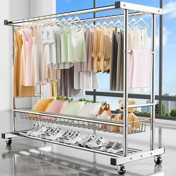 免運 開立發票 【售後保固】 ~加粗不銹鋼晾衣架加厚雙排落地立式曬衣桿傢用室外可移動曬被架子特惠/快速出貨M0925