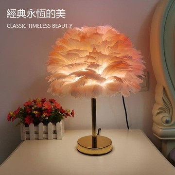 免運 現代簡約羽毛檯燈 臥室公主燈 婚慶羽毛床頭燈 桌燈 氛圍燈 夜燈 造型燈