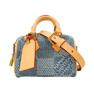 Louis Vuitton Speedy 18 格紋牛仔布手提斜背二用包(N40682-牛仔藍)