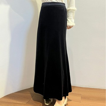 金絲絨高腰魚尾裙半身裙女早春新款半裙顯瘦氣質松緊腰百搭長裙