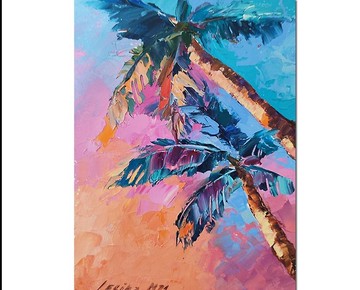 棕櫚樹油畫海小藝術海洋藝術品夏威夷繪畫棕櫚藝術