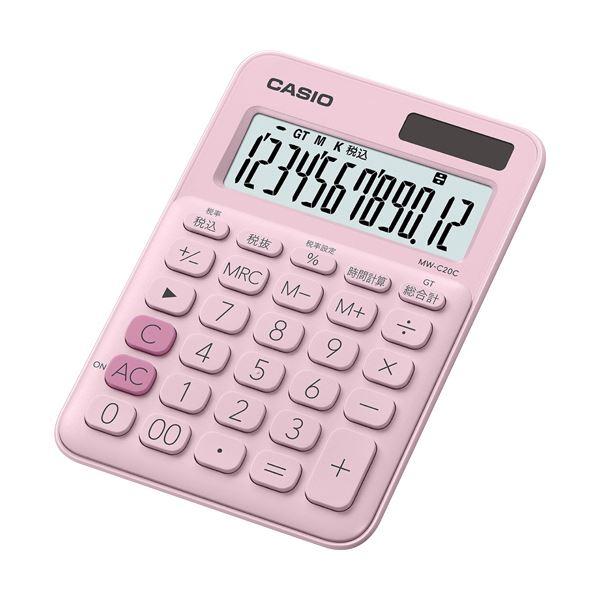 (まとめ) カシオ カラフル電卓 ミニジャストタイプ12桁 ペールピンク MW-C20C-PK-N 1台 〔×10セット〕(代引不可)