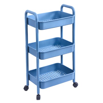 德利生活 小推車置物架 三層 萬向輪 高承重  藍色  1個