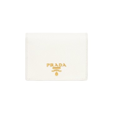 [平輸]PRADA 浮雕Logo 防刮皮革二折零錢袋短夾(白色)