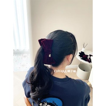 法式高級發飾細閃紅絲絨蝴蝶結香蕉夾馬尾夾發夾豎夾吊墜頭飾發卡