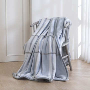 送禮首選-法蘭絨雙面毯/晨慕灰藍格(僅宅配