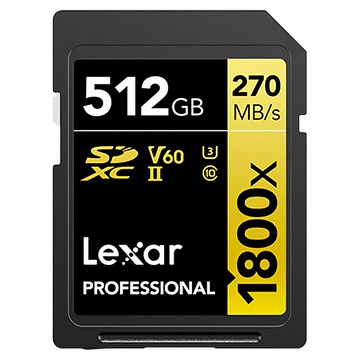 Lexar 雷克沙 Professional SDXC 1800X V60 UHS-II U3 記憶卡 512GB 高速專業攝影  1個