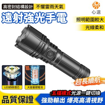 【HeartPick心選】遠射手電筒 戶外手電筒 探照燈 強光手電 夜釣探照燈 隨身手電筒 變焦手電筒 停電防災備用