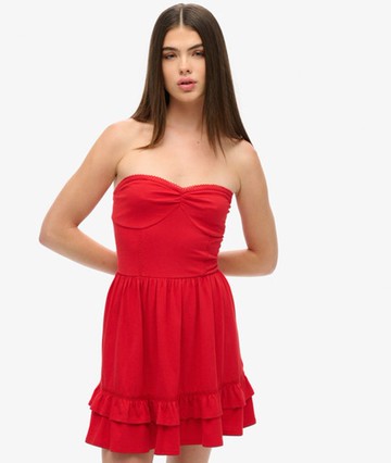 Superdry Women's Women's 50s Lace Bandeau Mini Dress Red / Risk Red - Size: 12 Size: 8